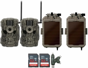 Stealth Cam Fusion MAX Dual Sim 36MP Trail Camera (2-Pack) Bundle with Stealth Cam Solar Battery, 32GB Memory Card, and Card Reader (6 Items)