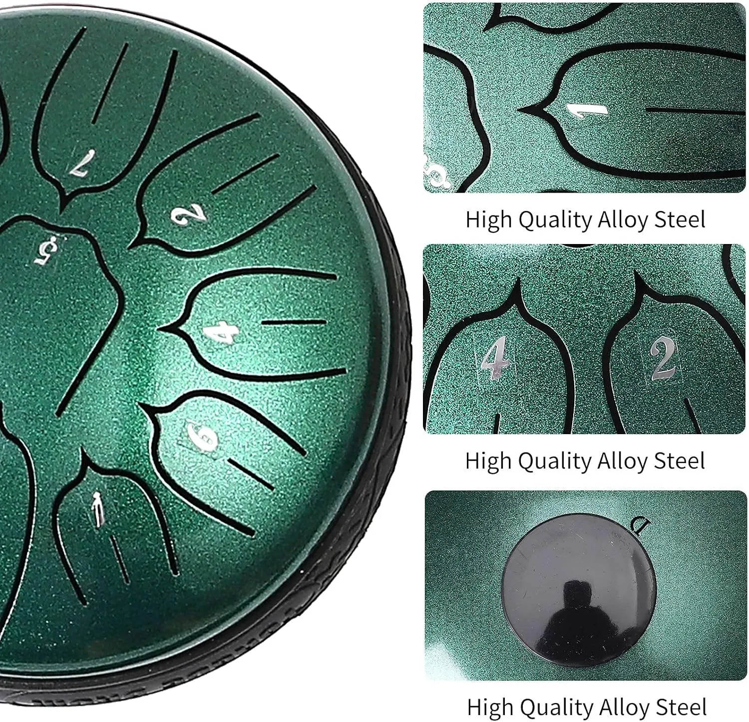 Steel Tongue Drum 11 Notes 6 inch Handpan Drum Percussion Instruments with Mallets Bag for Meditation Musical Education Concert Party Gifts - Green