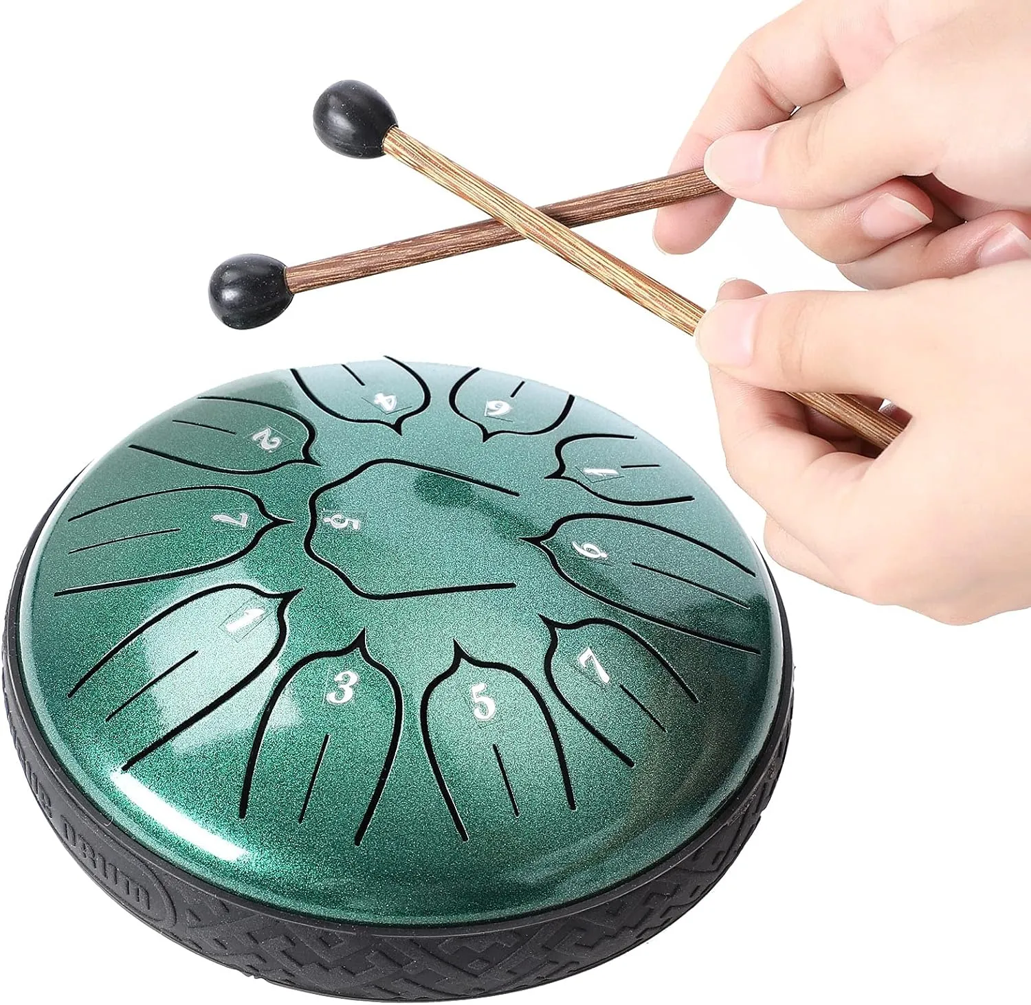 Steel Tongue Drum 11 Notes 6 inch Handpan Drum Percussion Instruments with Mallets Bag for Meditation Musical Education Concert Party Gifts - Green