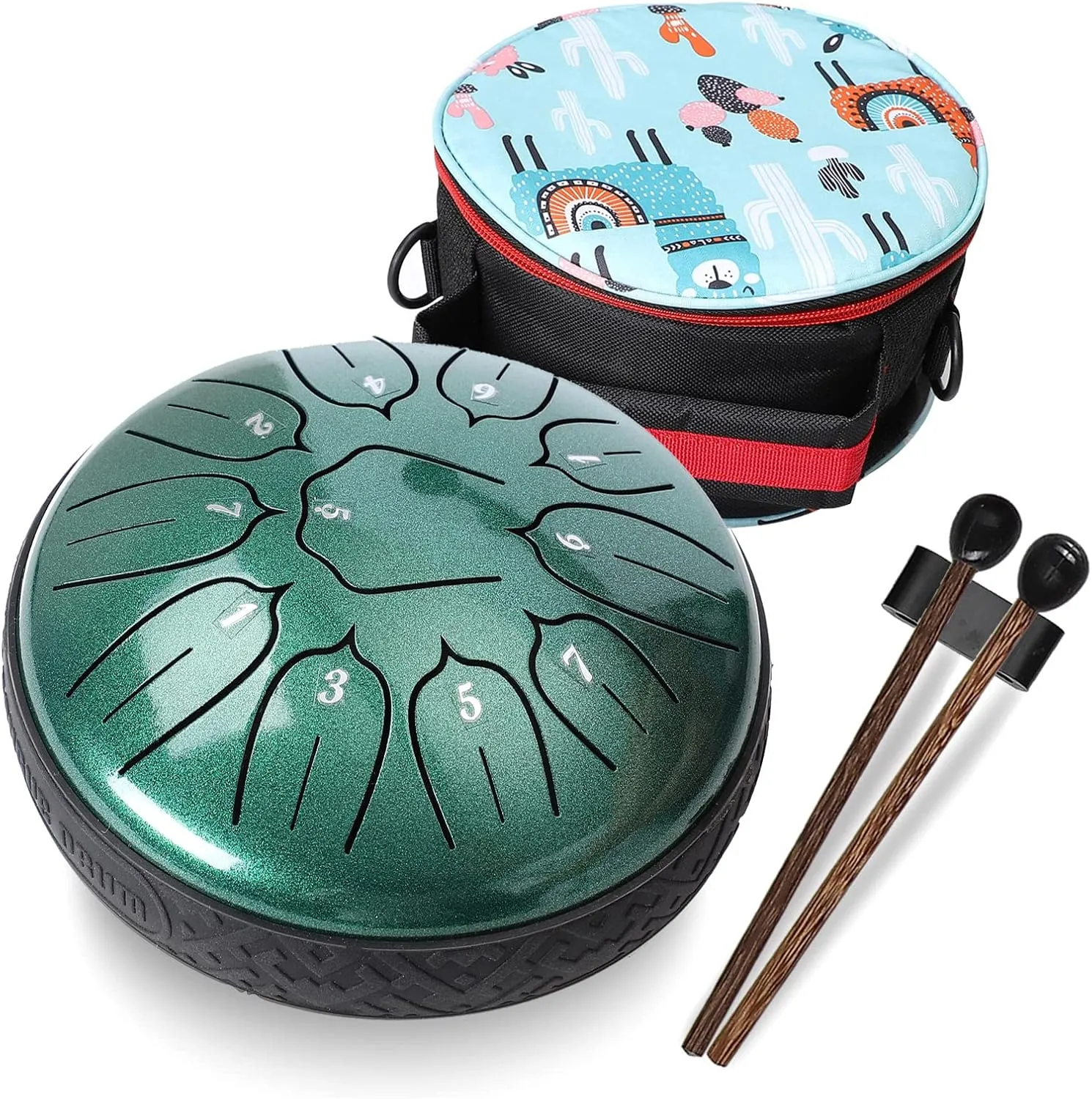 Steel Tongue Drum 11 Notes 6 inch Handpan Drum Percussion Instruments with Mallets Bag for Meditation Musical Education Concert Party Gifts - Green