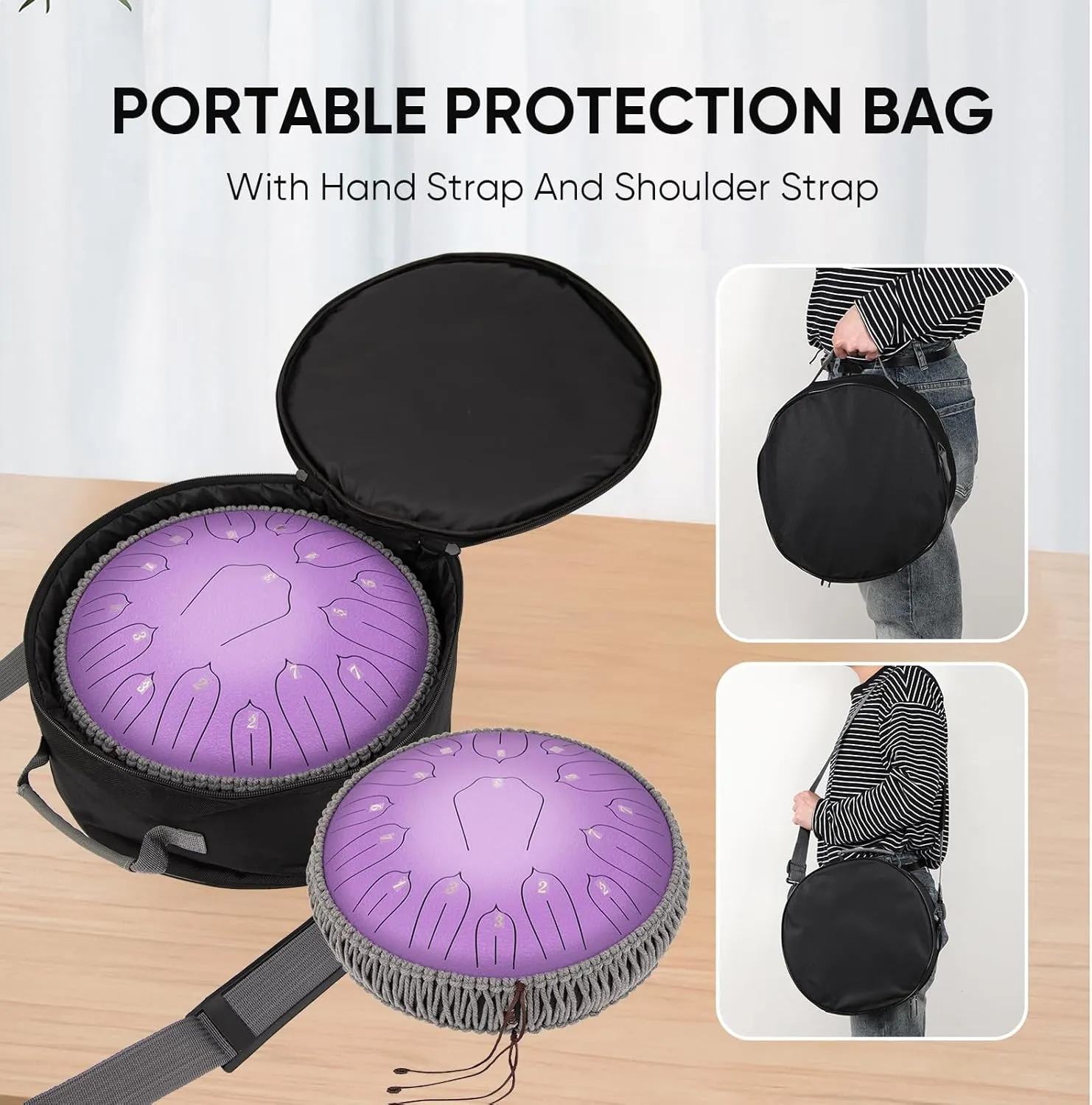 Steel Tongue Drum 12 Inch 15 Notes: Handpan Drums Set with Music Book Mallets Carry Bag - Hand Pan Instrument for Adults Musical Education Meditation Yoga Chakra (Purple)
