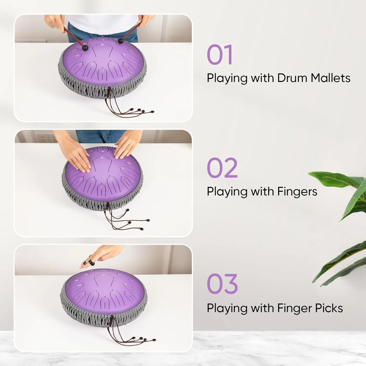 Steel Tongue Drum 12 Inch 15 Notes: Handpan Drums Set with Music Book Mallets Carry Bag - Hand Pan Instrument for Adults Musical Education Meditation Yoga Chakra (Purple)