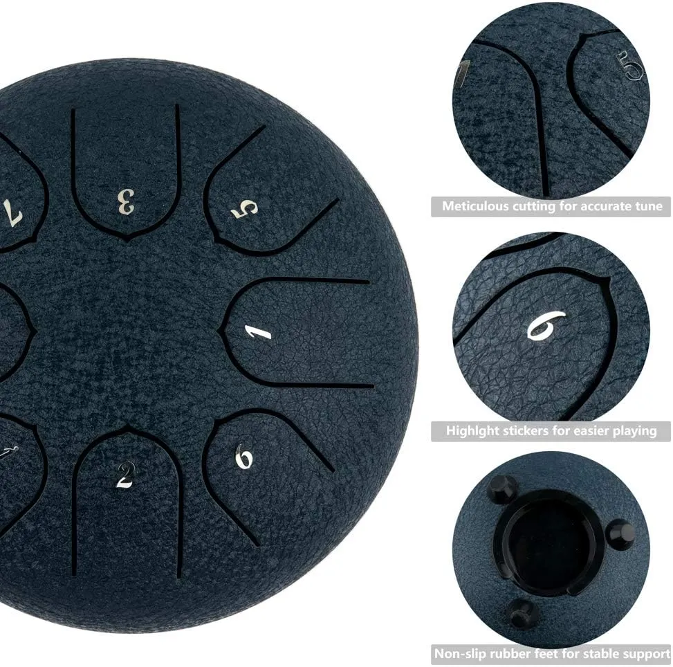 Steel Tongue Drum 8 Notes 6 inches Musical Tank Drum Percussion Instrument with Tongue Drum Mallets Carry Bag Gifts for Adult Beginners (Black)