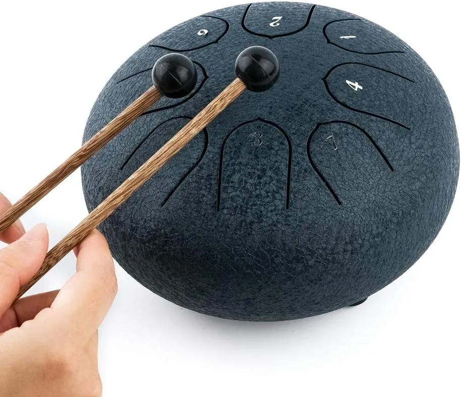 Steel Tongue Drum 8 Notes 6 inches Musical Tank Drum Percussion Instrument with Tongue Drum Mallets Carry Bag Gifts for Adult Beginners (Black)