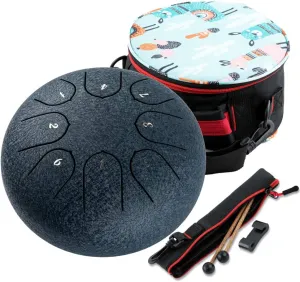 Steel Tongue Drum 8 Notes 6 inches Musical Tank Drum Percussion Instrument with Tongue Drum Mallets Carry Bag Gifts for Adult Beginners (Black)