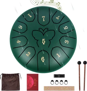 Steel Tongue Rain Drum, 6 Inch, 11 Notes, Musical Instrument for Garden, Meditation, Yoga, with Travel Bag, Music Book, Drumsticks, Holder, Finger Paddles