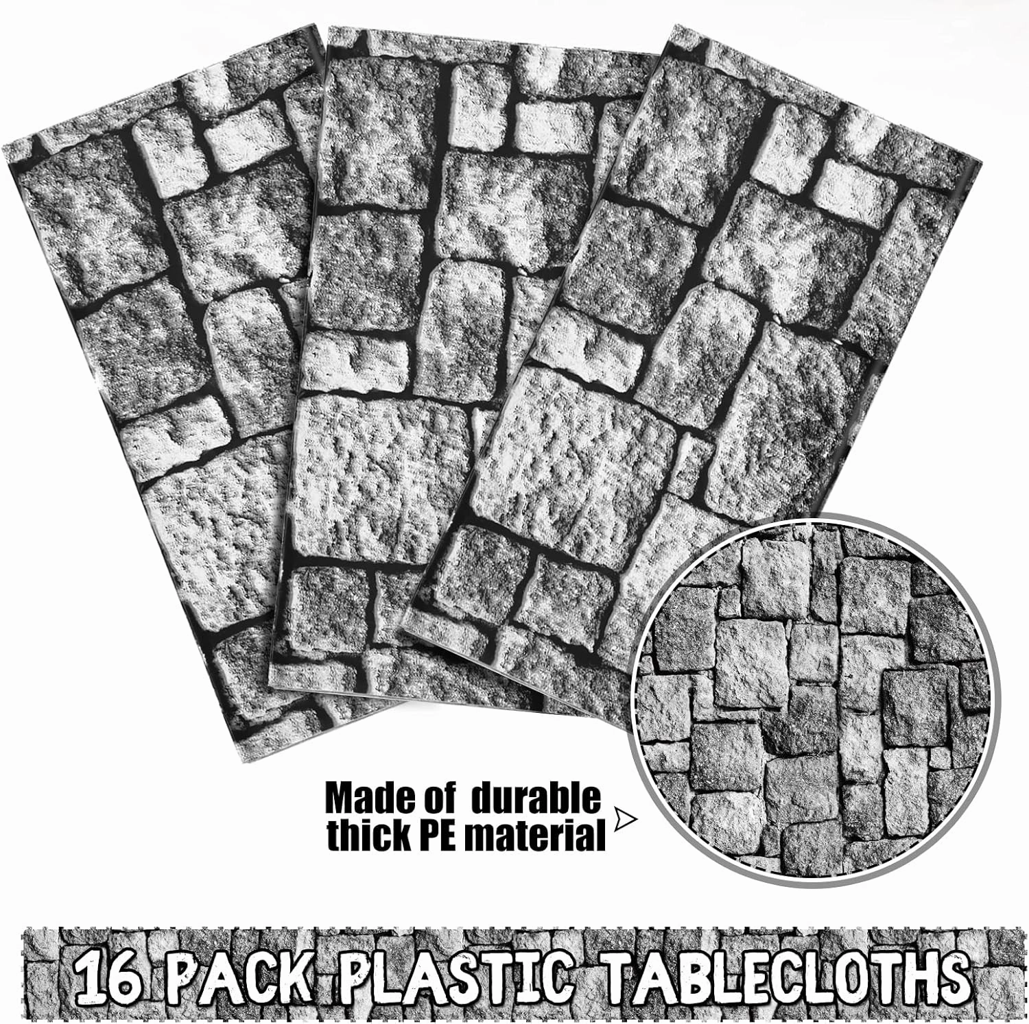 Stone Wall Tablecloths, Medieval Themed Party Decorations Supplies Disposable Plastic Brick Stone Tablecloth Castle Brick Wall Table Covers for Halloween Birthday Party Favors(108 x 54 Inch, 16 Pack)