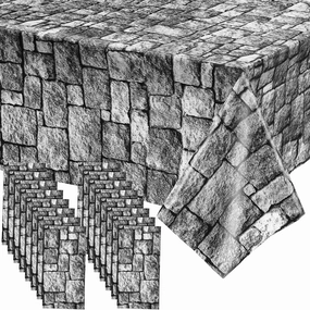 Stone Wall Tablecloths, Medieval Themed Party Decorations Supplies Disposable Plastic Brick Stone Tablecloth Castle Brick Wall Table Covers for Halloween Birthday Party Favors(108 x 54 Inch, 16 Pack)