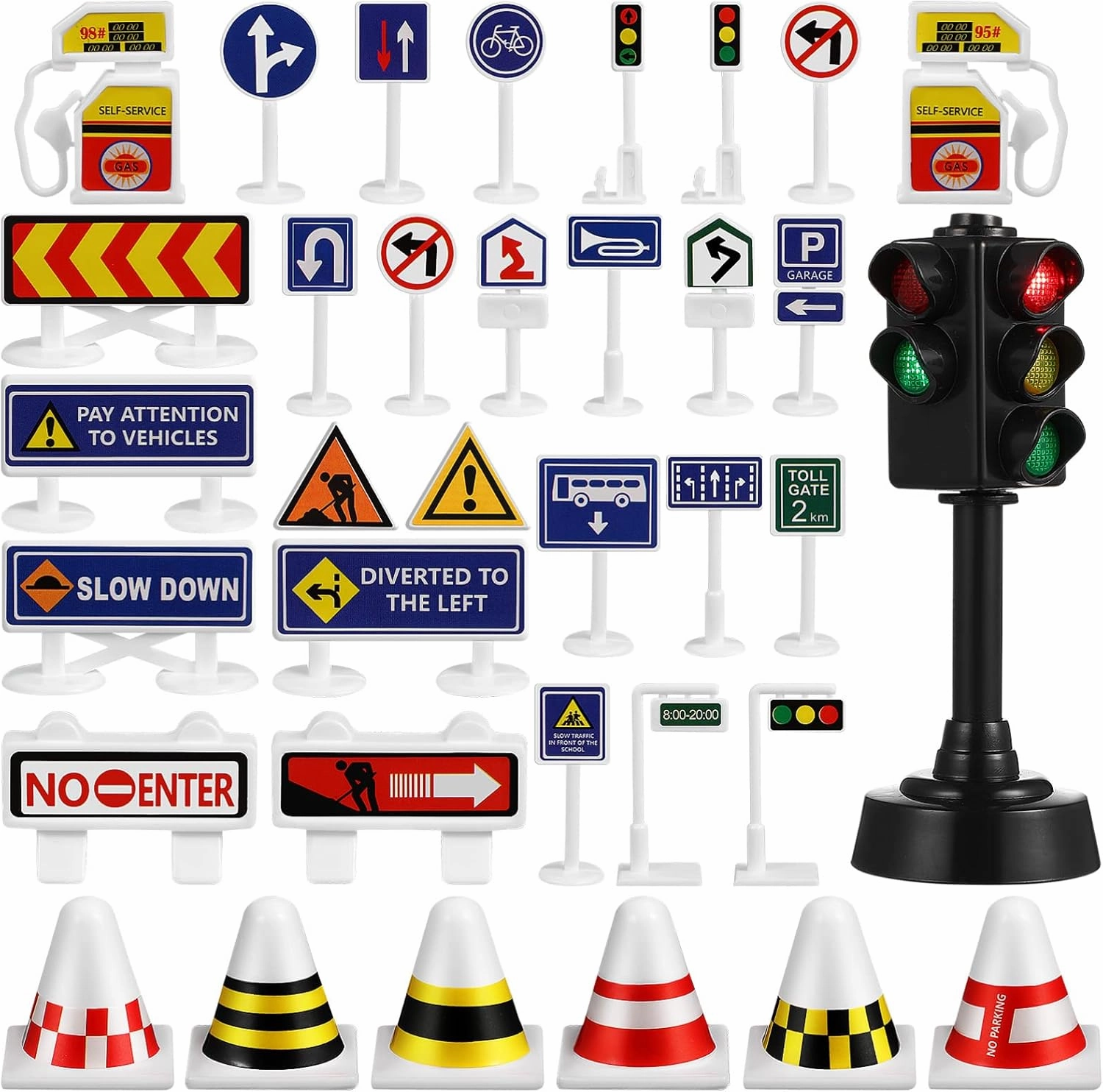 Street Road Signs Playset 56Pcs Mini Traffic Signs Toys Traffic Road Mini Traffic Light Toy for Kids Playing