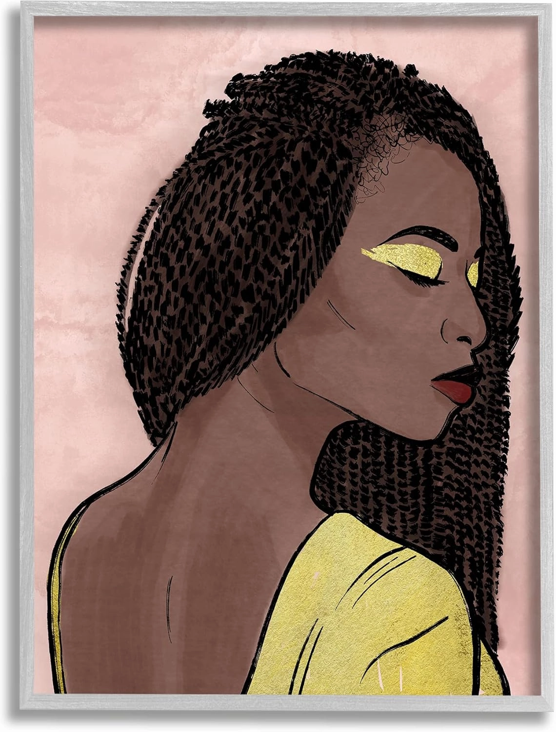 Stupell Industries African American Woman with Gold Glitz Eye Shadow, Designed by Marcus Prime Gray Framed Wall Art, 24 x 30, Brown