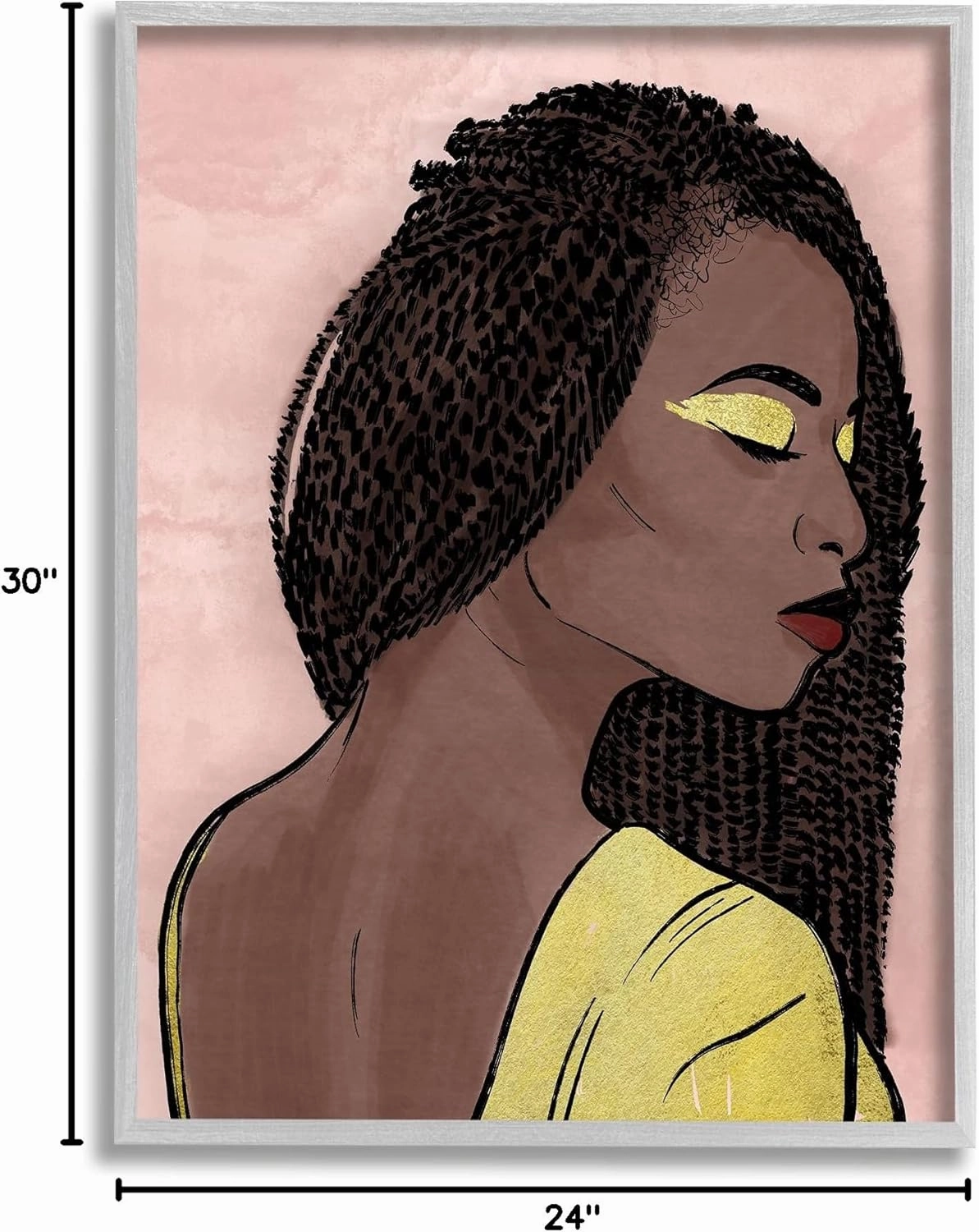Stupell Industries African American Woman with Gold Glitz Eye Shadow, Designed by Marcus Prime Gray Framed Wall Art, 24 x 30, Brown