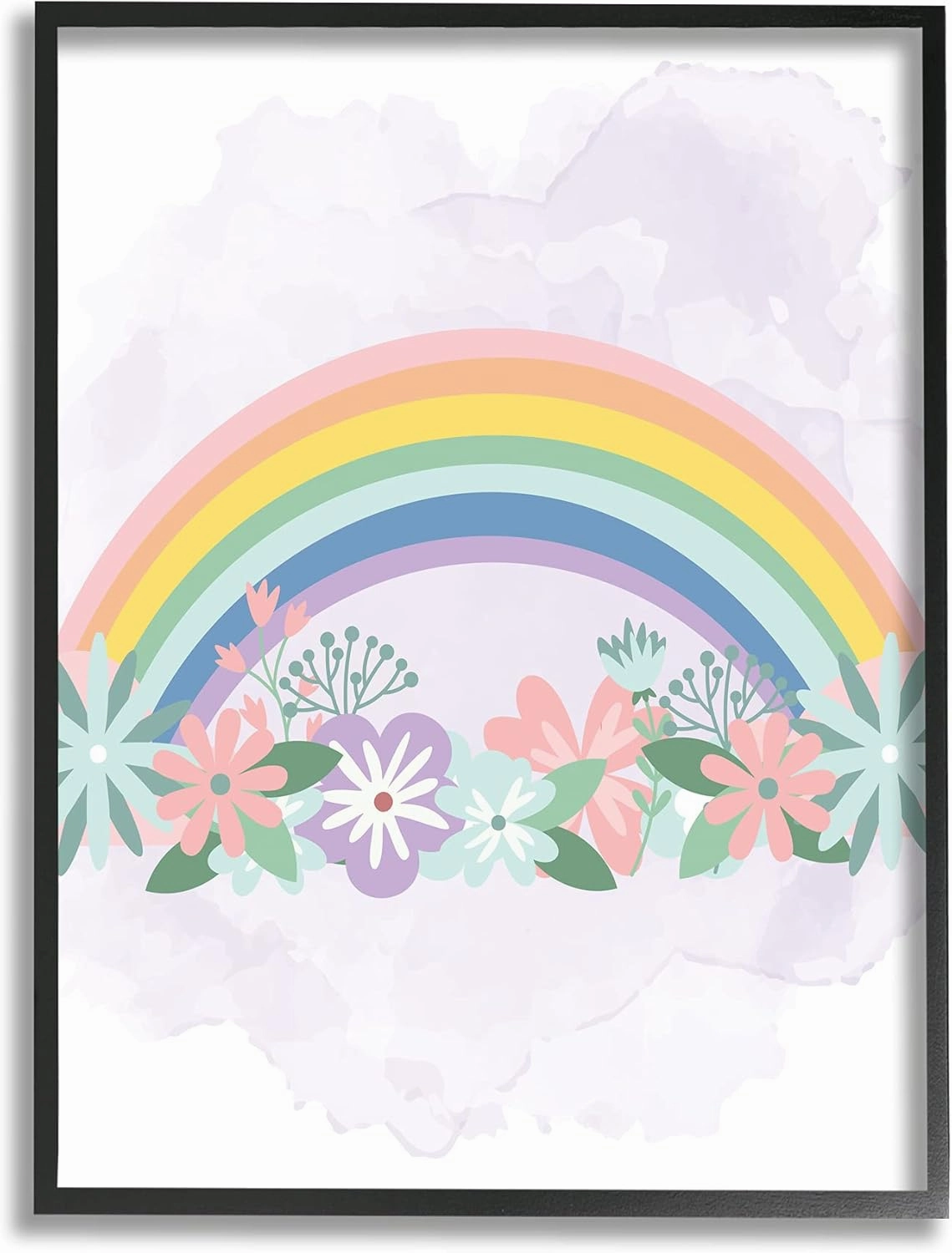Stupell Industries Tropical Florals Under Playful Rainbow Kids' Illustration, Designed by Kim Allen Black Framed Wall Art, 11 x 14, White