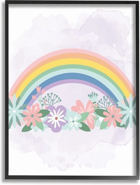 Stupell Industries Tropical Florals Under Playful Rainbow Kids' Illustration, Designed by Kim Allen Black Framed Wall Art, 11 x 14, White