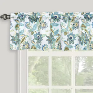 Summer Green Floral Valances for Windows, Multicolor Flower Room DarkeningRod Pocket Small Curtains Valance for Kitchen Cafe Living Room Bathroom 52" x 14", Turquoise Blue/Green
