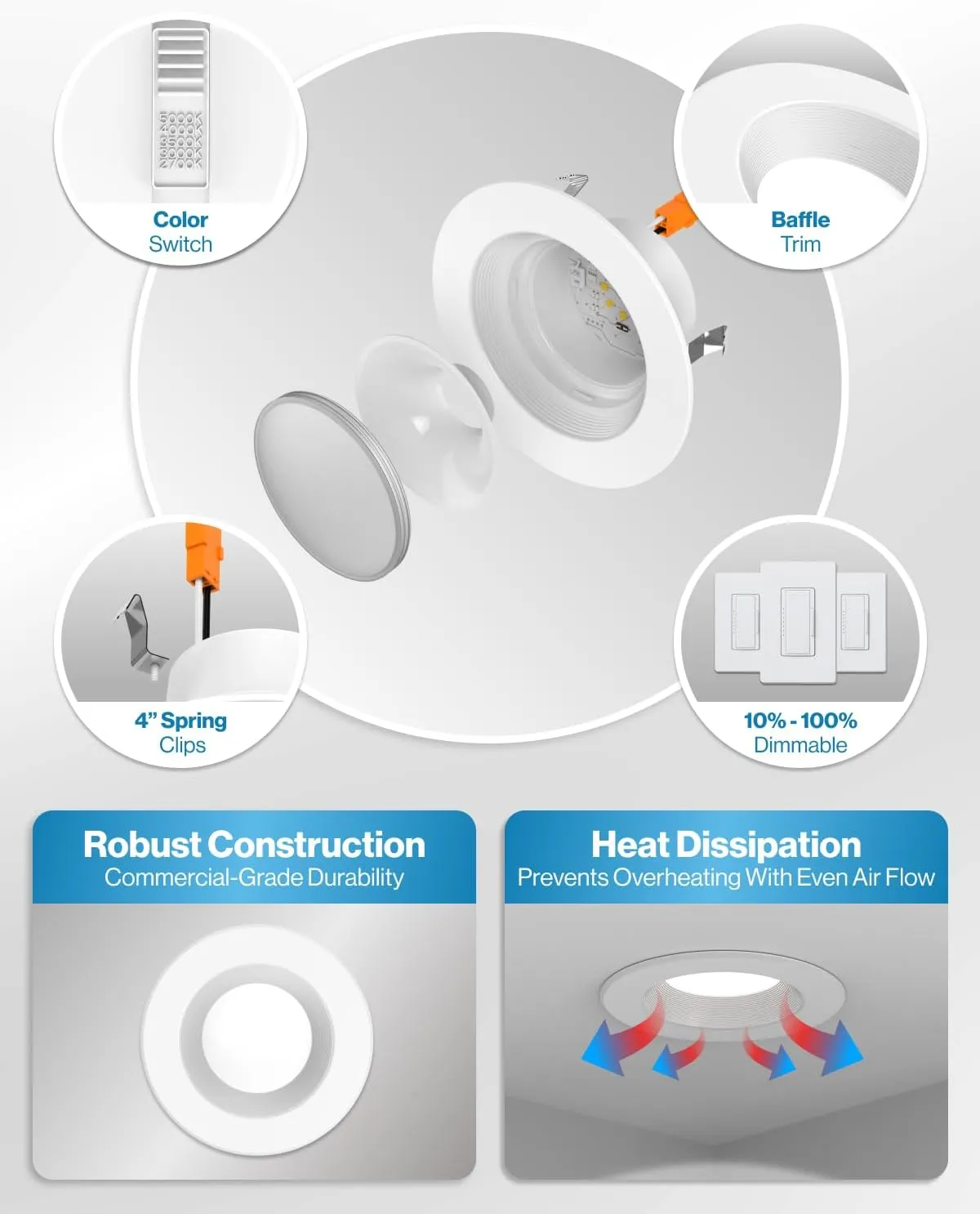 Sunco 10 Pack 4 Inch LED Recessed Lights, Retrofit Can Lighting, 660 LM, 11W (40W Equivalent), Selectable CCT 2700K/3000K/4000K/5000K, Dimmable, Baffle Trim, Replacement Conversion Kit UL.