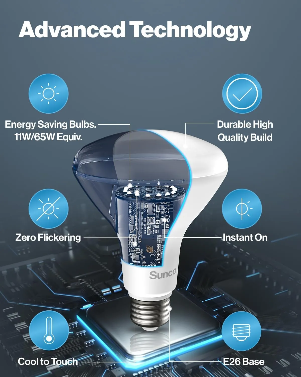 Sunco 12 Pack BR30 Light Bulbs LED, Recessed Can Light Bulbs, Indoor Flood Bulb, 850 LM, 11W (65W Equivalent), 6000K Daylight Deluxe, Dimmable, E26 Base, for Home, Kitchen, Bedroom UL.