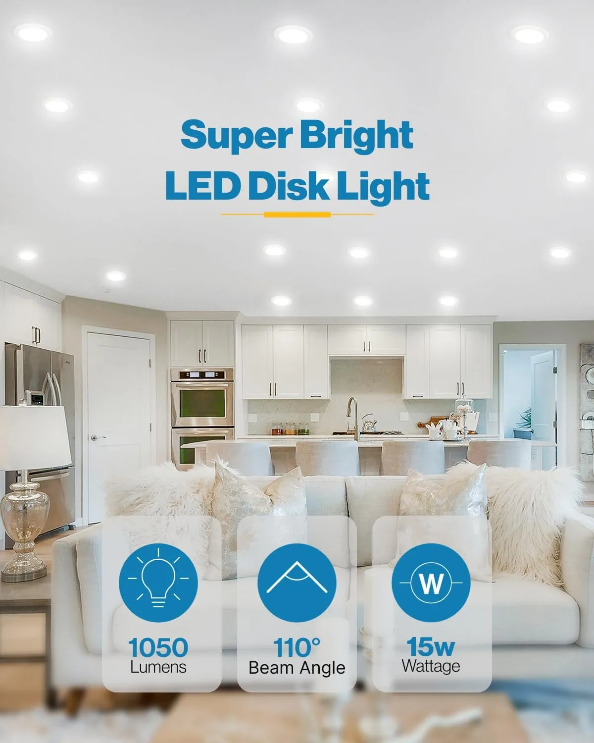Sunco 24 Pack 5/6 Inch LED Disk Lights, Disc Lights Ceiling, LED Flush Mount Recessed Can Lighting, 1050 LM, 2700K Soft White, Dimmable, 15W=75W, Damp Rated ETL