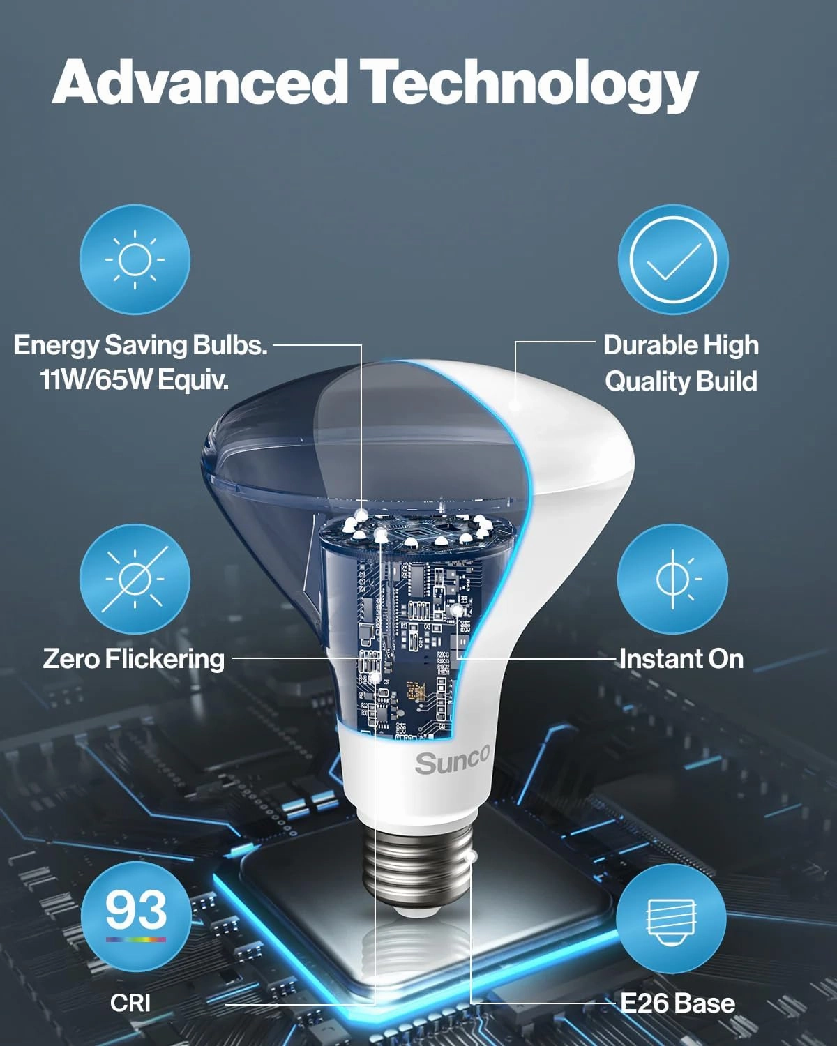 Sunco 12 Pack BR30 Light Bulbs LED, Recessed Can Light Bulbs, Indoor Flood Bulb, 850 LM, 11W (65W Equivalent), 5000K Daylight, Dimmable, E26 Base, for Home, Kitchen, Bedroom UL.