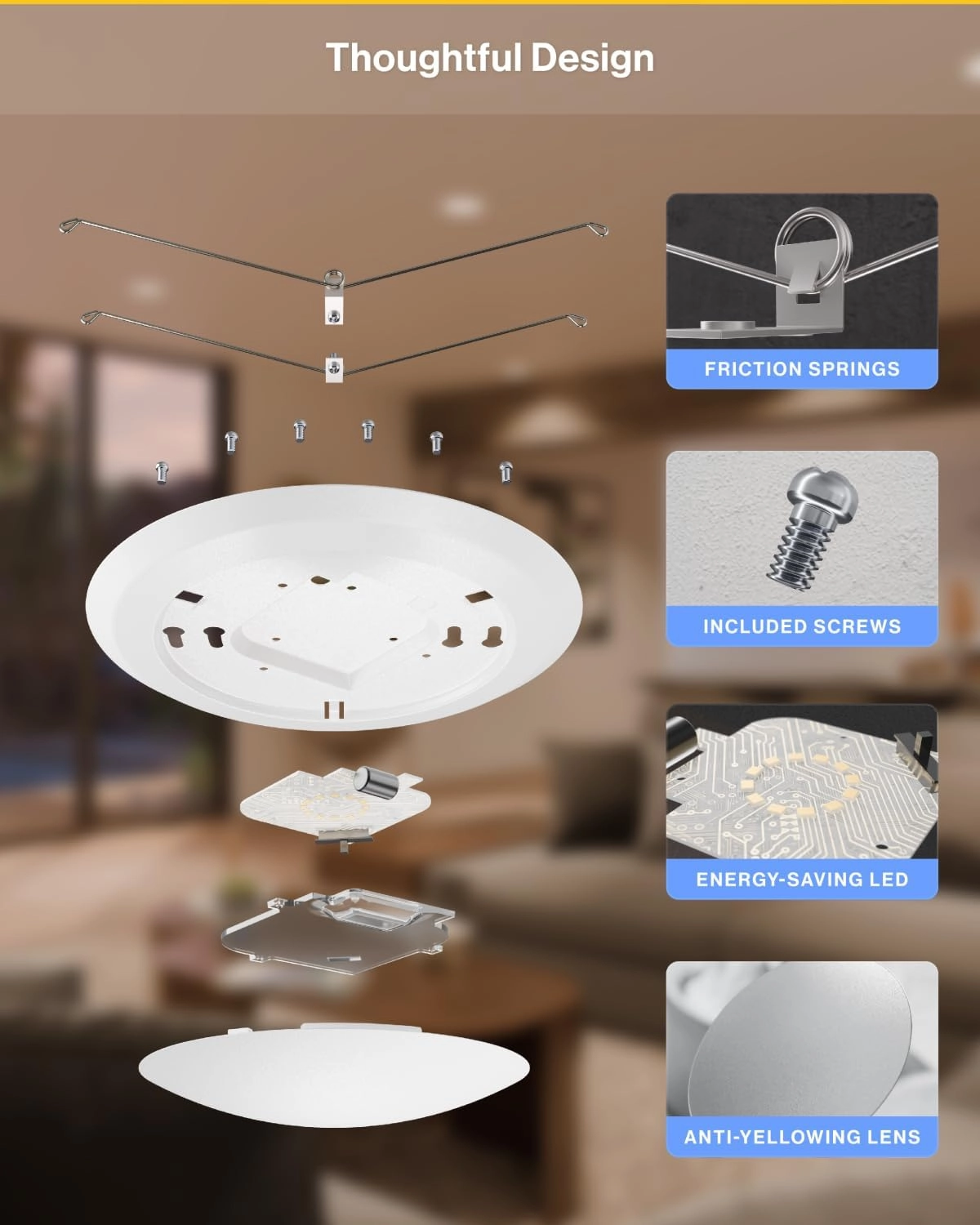 Sunco 48 Pack LED Disc Lights Ceiling 6 Inch, Flush Mount Disk Light, Recessed Can Lighting, 1050 LM, 15W (75W Equivalent), Selectable CCT 3000K/4000K/5000K/6000K/6500K, Dimmable, Damp Rated ETL