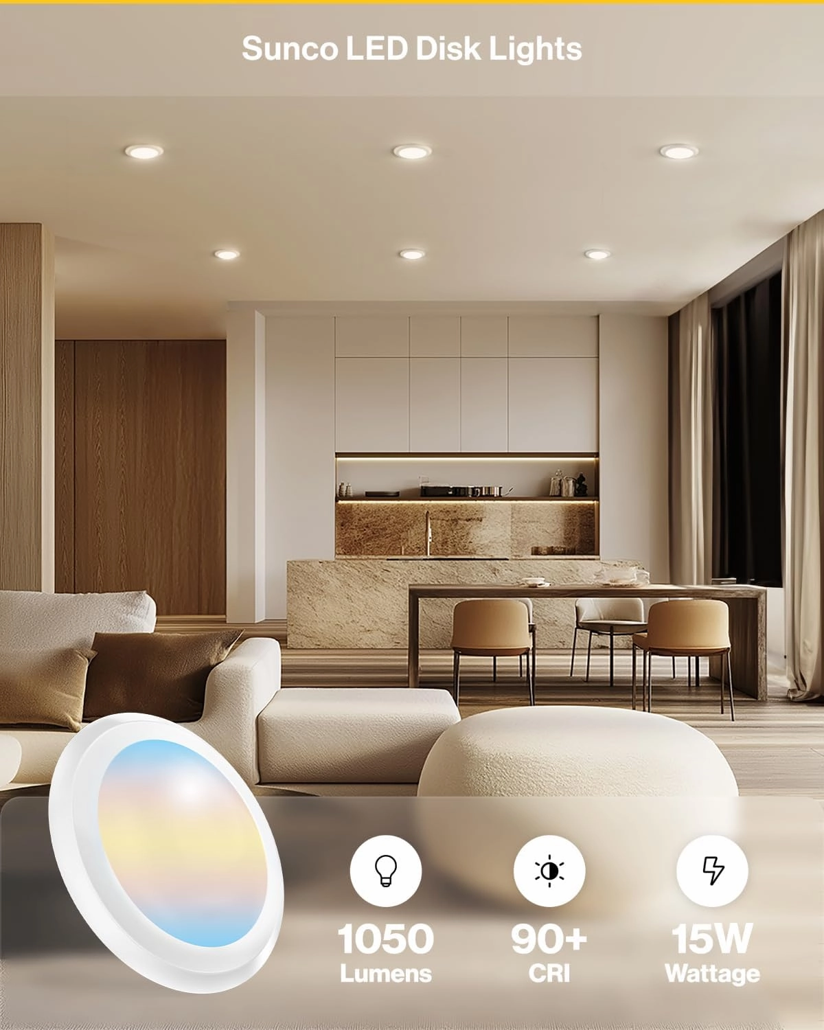 Sunco 48 Pack LED Disc Lights Ceiling 6 Inch, Flush Mount Disk Light, Recessed Can Lighting, 1050 LM, 15W (75W Equivalent), Selectable CCT 3000K/4000K/5000K/6000K/6500K, Dimmable, Damp Rated ETL