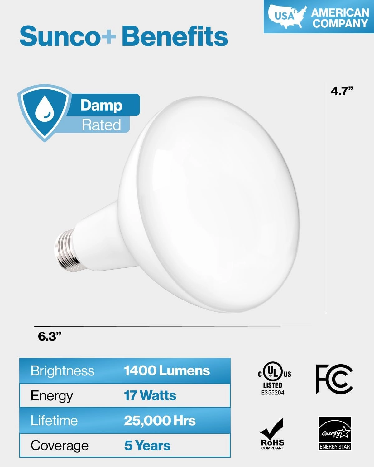 Sunco 6 Pack BR40 LED Light Bulbs, Indoor Flood Lights, Recessed Can Light Bulb, 1400 LM, 17W (100W Equivalent), 5000K Daylight, Dimmable, E26 Base, for Home, Bedroom, Kitchen UL