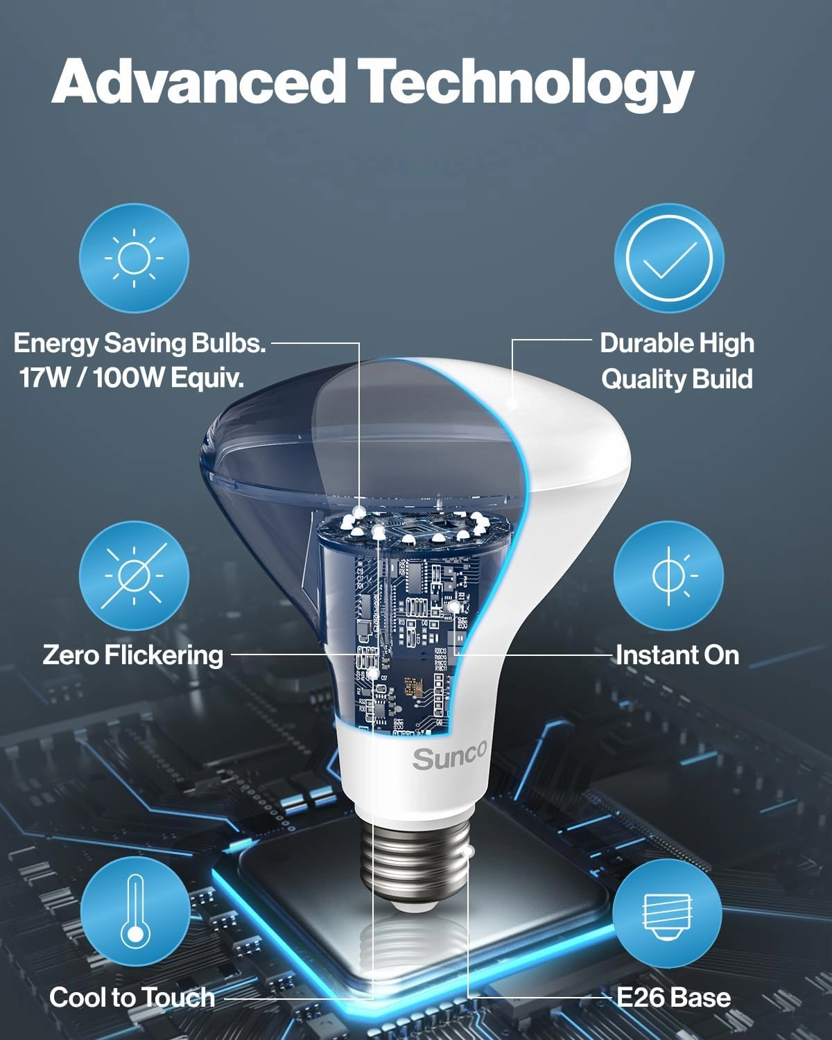 Sunco 6 Pack BR40 LED Light Bulbs, Indoor Flood Lights, Recessed Can Light Bulb, 1400 LM, 17W (100W Equivalent), 5000K Daylight, Dimmable, E26 Base, for Home, Bedroom, Kitchen UL