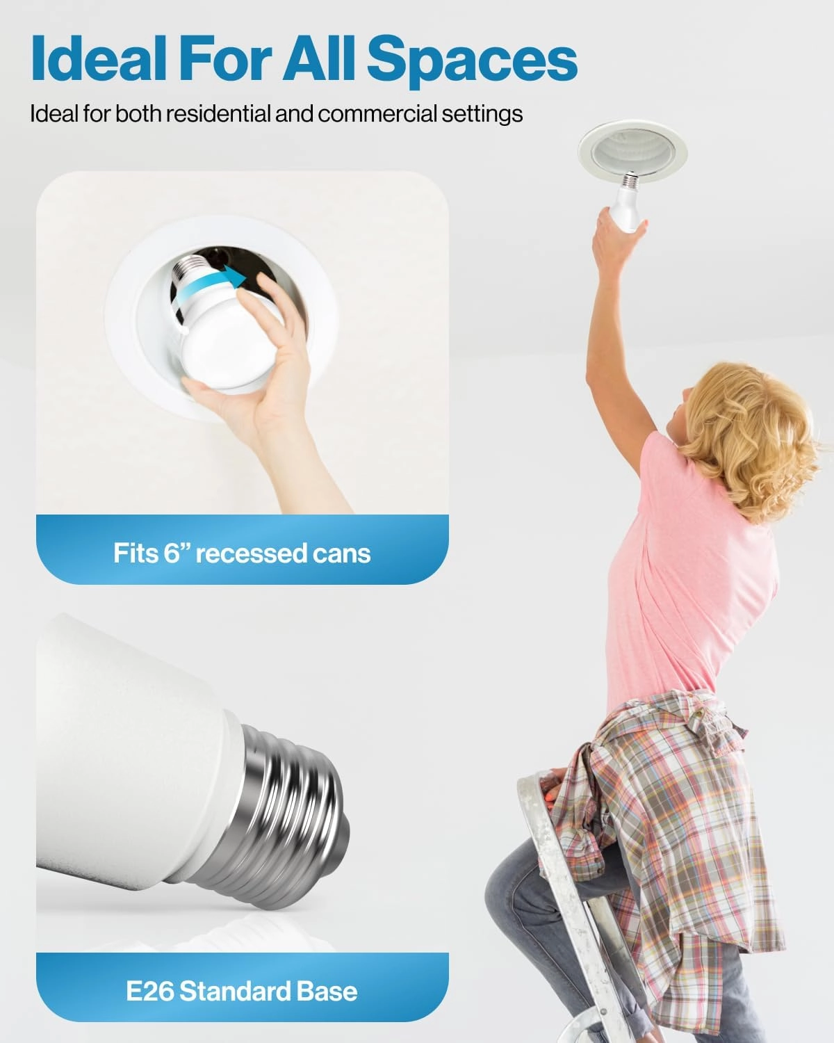 Sunco 6 Pack BR40 LED Light Bulbs, Indoor Flood Lights, Recessed Can Light Bulb, 1400 LM, 17W (100W Equivalent), 5000K Daylight, Dimmable, E26 Base, for Home, Bedroom, Kitchen UL
