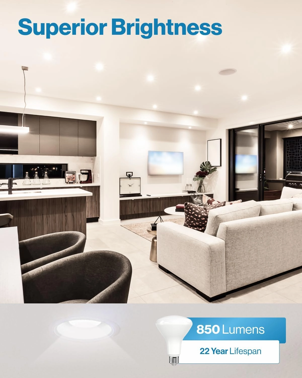 Sunco BR30 Light Bulb LED Indoor Flood Lights 3000K Warm White 850 Lumens, E26 Base, 25,000 Lifetime Hours, Interior Dimmable Recessed Can Light, 6 Pack, 11W Equivalent 90W.
