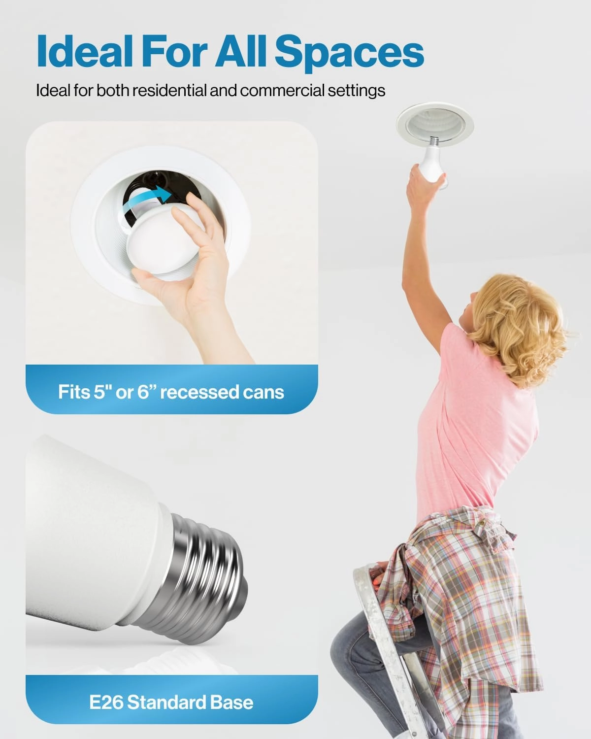 Sunco BR30 Light Bulb LED Indoor Flood Lights 3000K Warm White 850 Lumens, E26 Base, 25,000 Lifetime Hours, Interior Dimmable Recessed Can Light, 6 Pack, 11W Equivalent 90W.