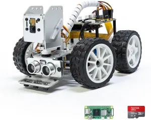 SunFounder PiCar-X AI Video Robot Car Kit with Raspberry Pi Zero 2 W 32G TF Card, ChatGPT-4o Enabled with Video Recognition, Python, Scratch, Camera, Mic, Rechargeable Batterry (RPI NOT Included)