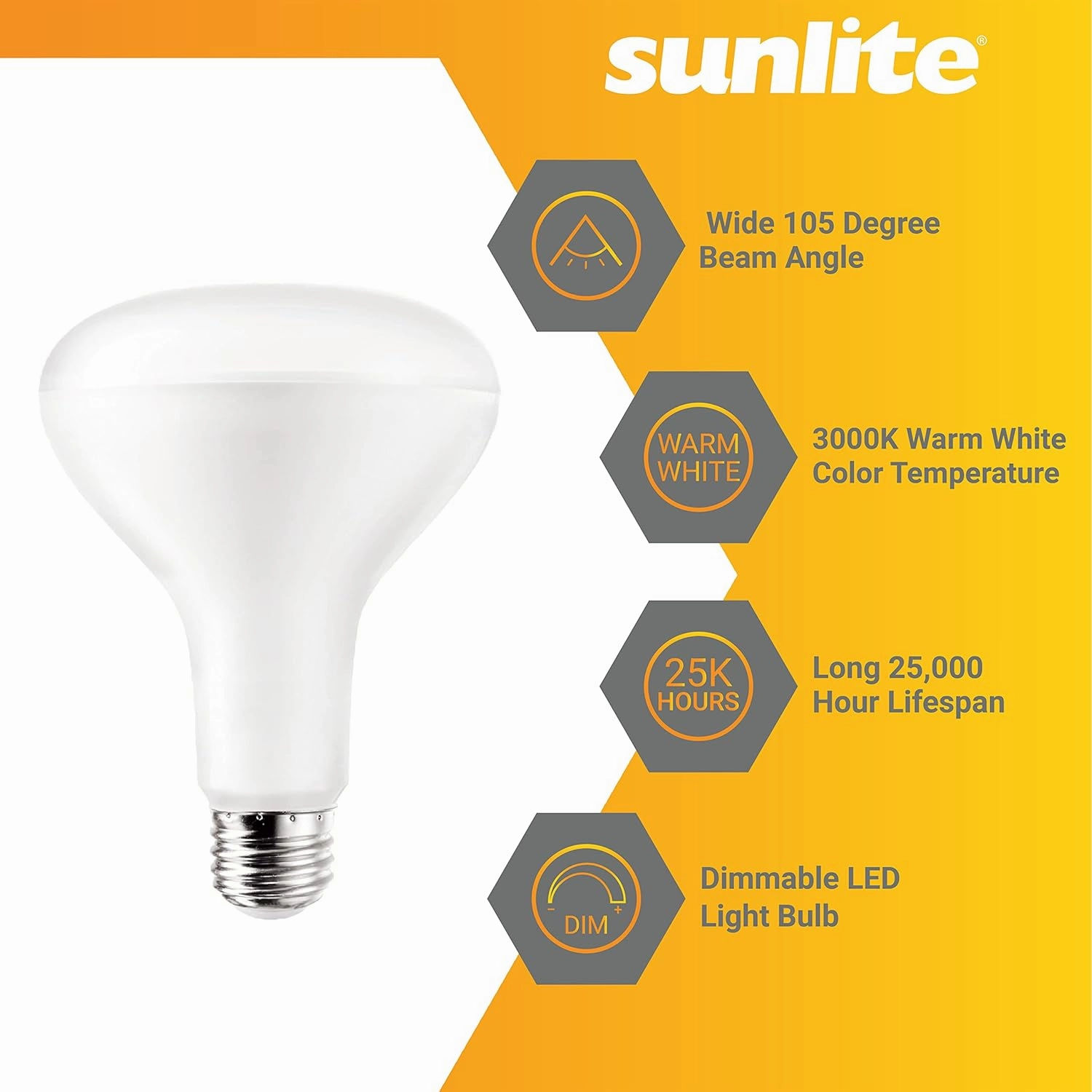 Sunlite LED BR30 Reflector Light Bulb, 11 Watts (65W=), 120V, 920 Lumens, 90 CRI, Medium E26 Base, Dimmable, Wide Flood, UL Listed, Title-20 Compliant, 6 Count, 3000K Warm White