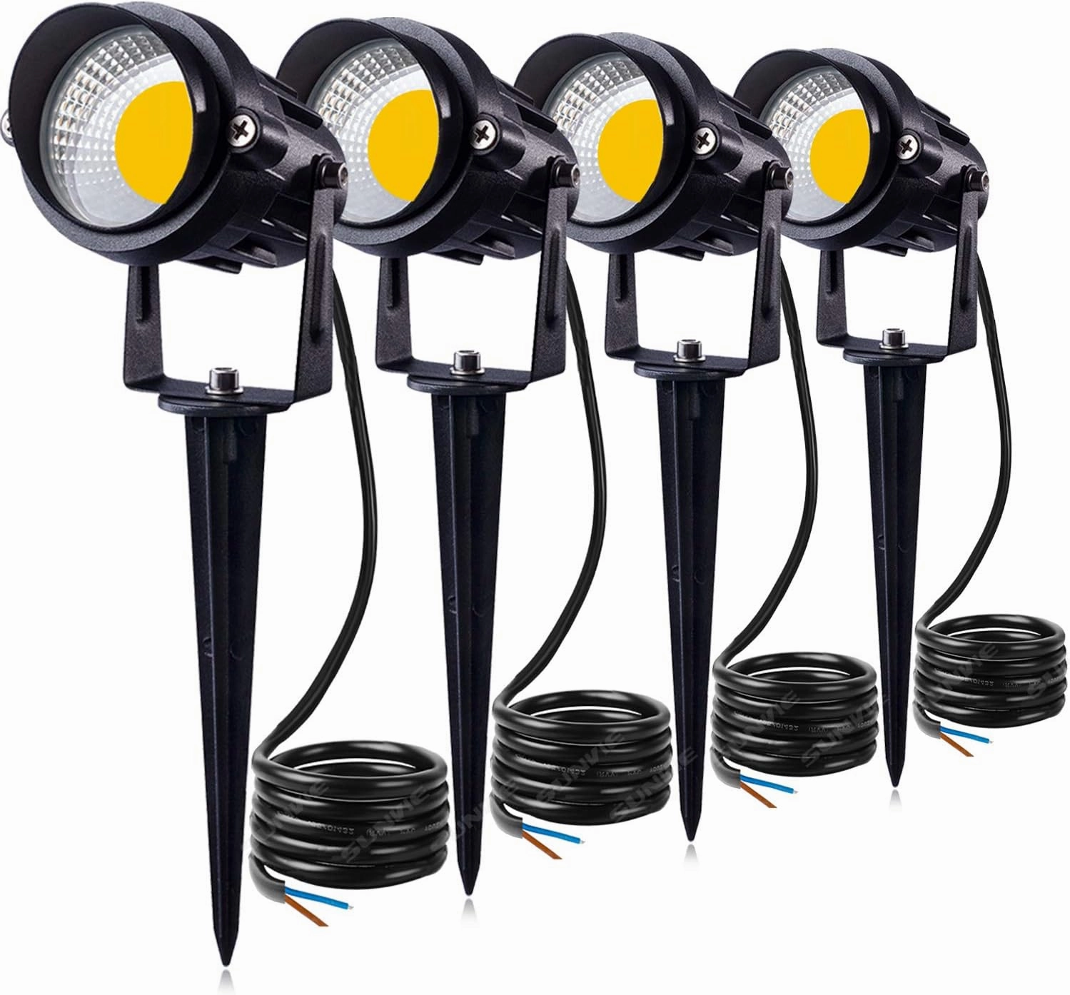 SUNVIE 12W LED Landscape Lighting Low Voltage (AC/DC 12V) Waterproof Garden Pathway Lights Super Warm White (900LM) Walls Trees Flags Outdoor Spotlights with Spike Stand (4 Pack)