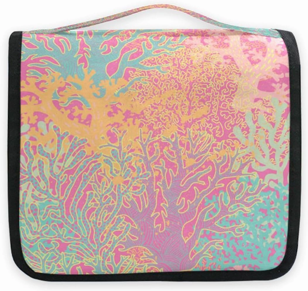 susiyo Bright Underwater Pink Travel Toiletry Bag for women, Portable Hanging Organizer for Full-Sized Shampoo, Conditioner, Brushes Set, Travel-Size Accessories,Makeup Cosmetic Bag