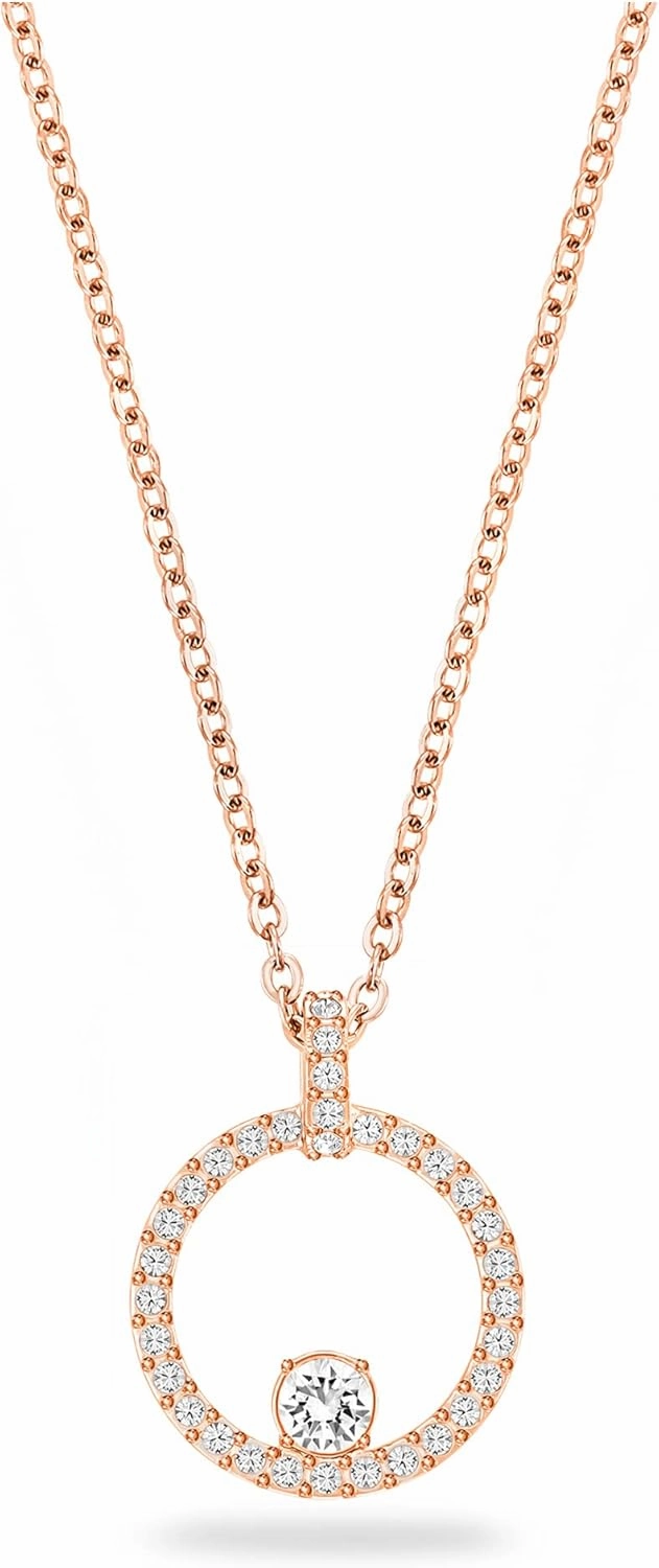 Swarovski Creativity Collection Women's Necklace, Intertwined circle Pendant with White Crystals and Rose-Gold Tone Plated Chain