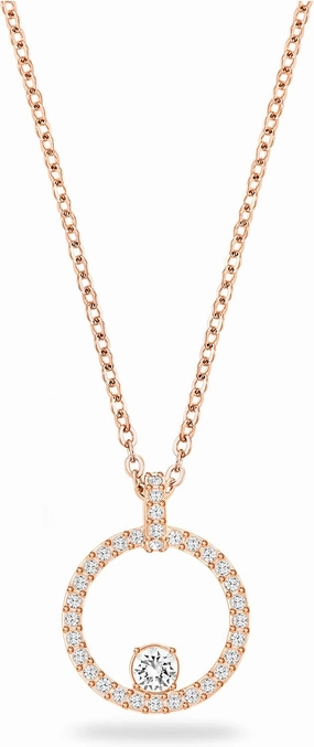 Swarovski Creativity Collection Women's Necklace, Intertwined circle Pendant with White Crystals and Rose-Gold Tone Plated Chain