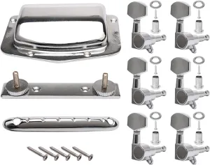 Swhmc Guitar Adjustable Fixed Bridge Tailpiece with 6R Tuning Pegs Include Bridge Tailpiece Cover and Mounting Screws for Vintage Teisco Electric Guitar