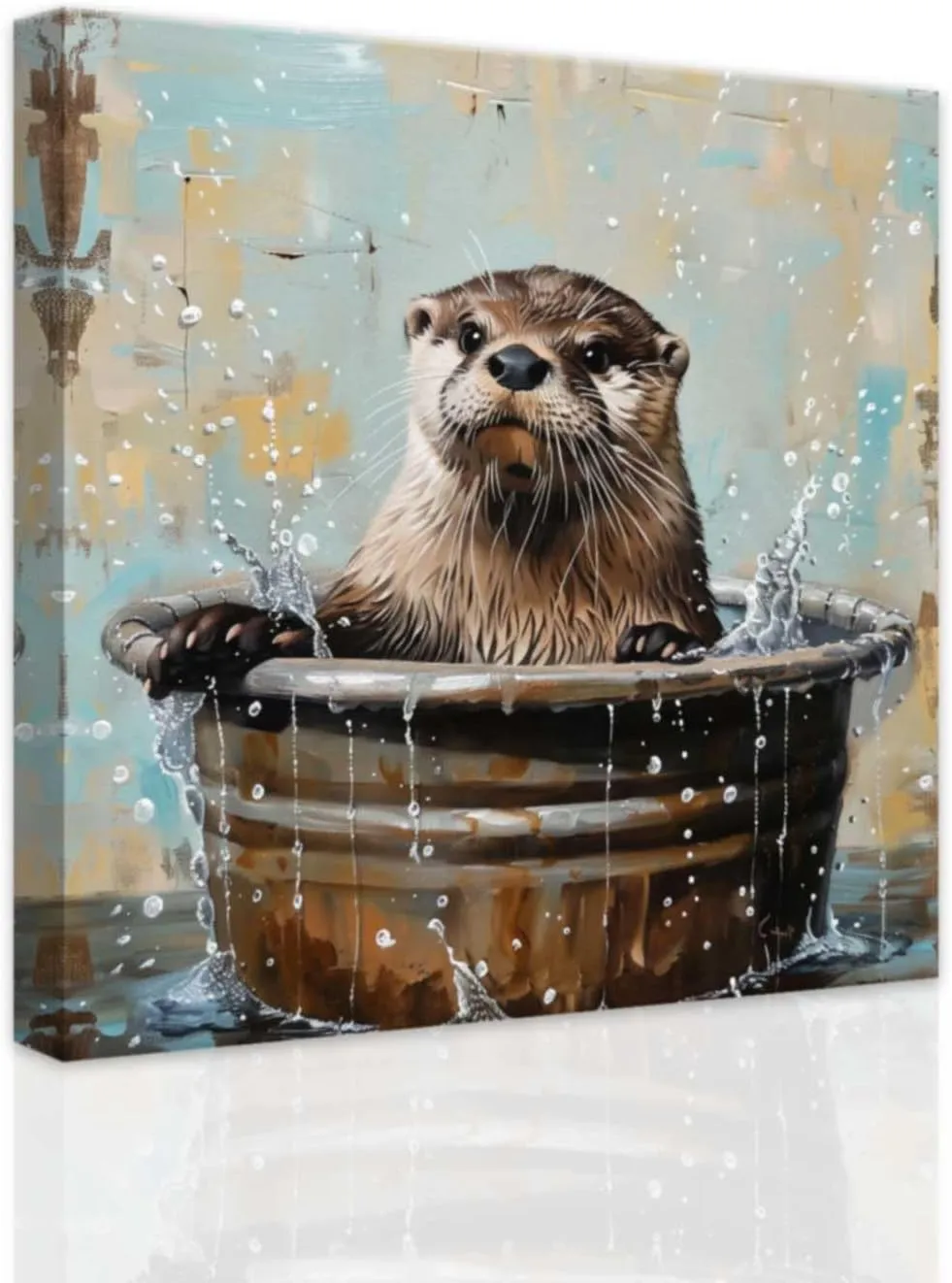 SWQYLB Sea Otter Wall Art Sea Otter in Bathtub Canvas Pictures Funny Bathroom Animals Poster Prints Baby Animal Bathroom Decor Framed (12.00"x12.00")