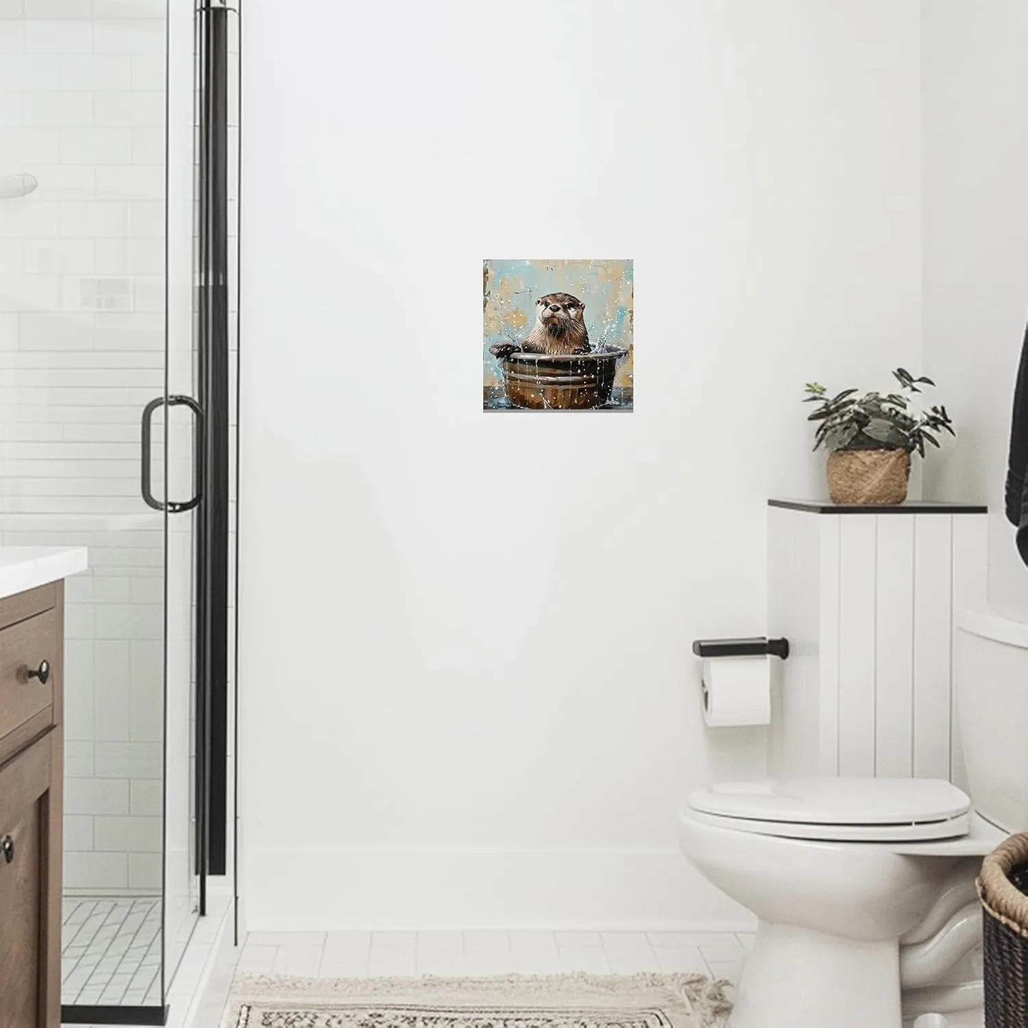 SWQYLB Sea Otter Wall Art Sea Otter in Bathtub Canvas Pictures Funny Bathroom Animals Poster Prints Baby Animal Bathroom Decor Framed (12.00"x12.00")
