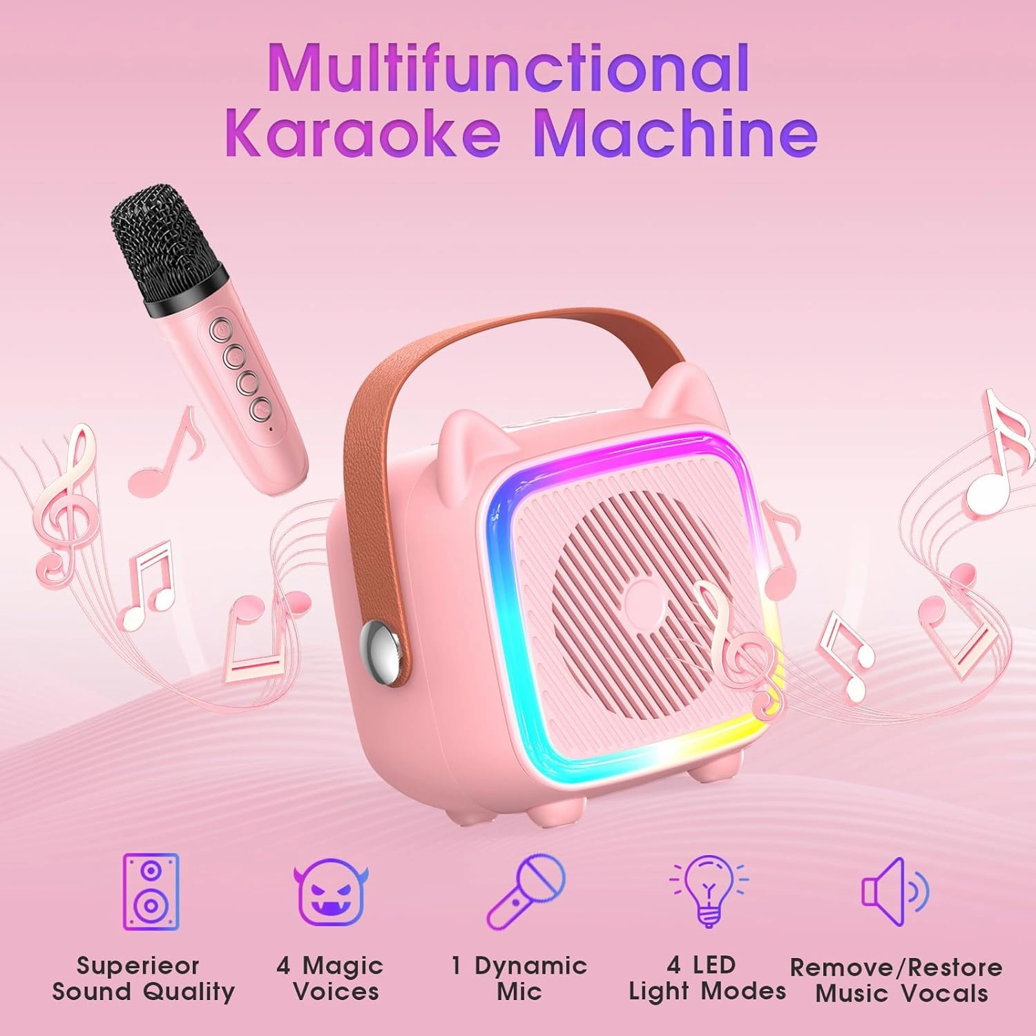 SXH Mini Karaoke Machine for Kids Portable Karaoke Machine with 2 Bluetooth Wireless Microphones,Easter Birthday Gifts Toys for Girls Ages 3, 4, 5, 6, 7, 8, 9,10,11,12  Years Old(Pink 1 Mic)