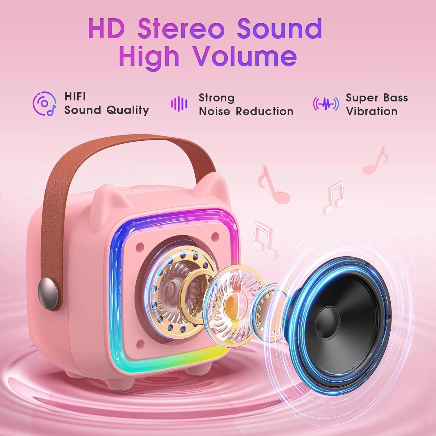 SXH Mini Karaoke Machine for Kids Portable Karaoke Machine with 2 Bluetooth Wireless Microphones,Easter Birthday Gifts Toys for Girls Ages 3, 4, 5, 6, 7, 8, 9,10,11,12  Years Old(Pink 1 Mic)