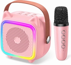 SXH Mini Karaoke Machine for Kids Portable Karaoke Machine with 2 Bluetooth Wireless Microphones,Easter Birthday Gifts Toys for Girls Ages 3, 4, 5, 6, 7, 8, 9,10,11,12  Years Old(Pink 1 Mic)