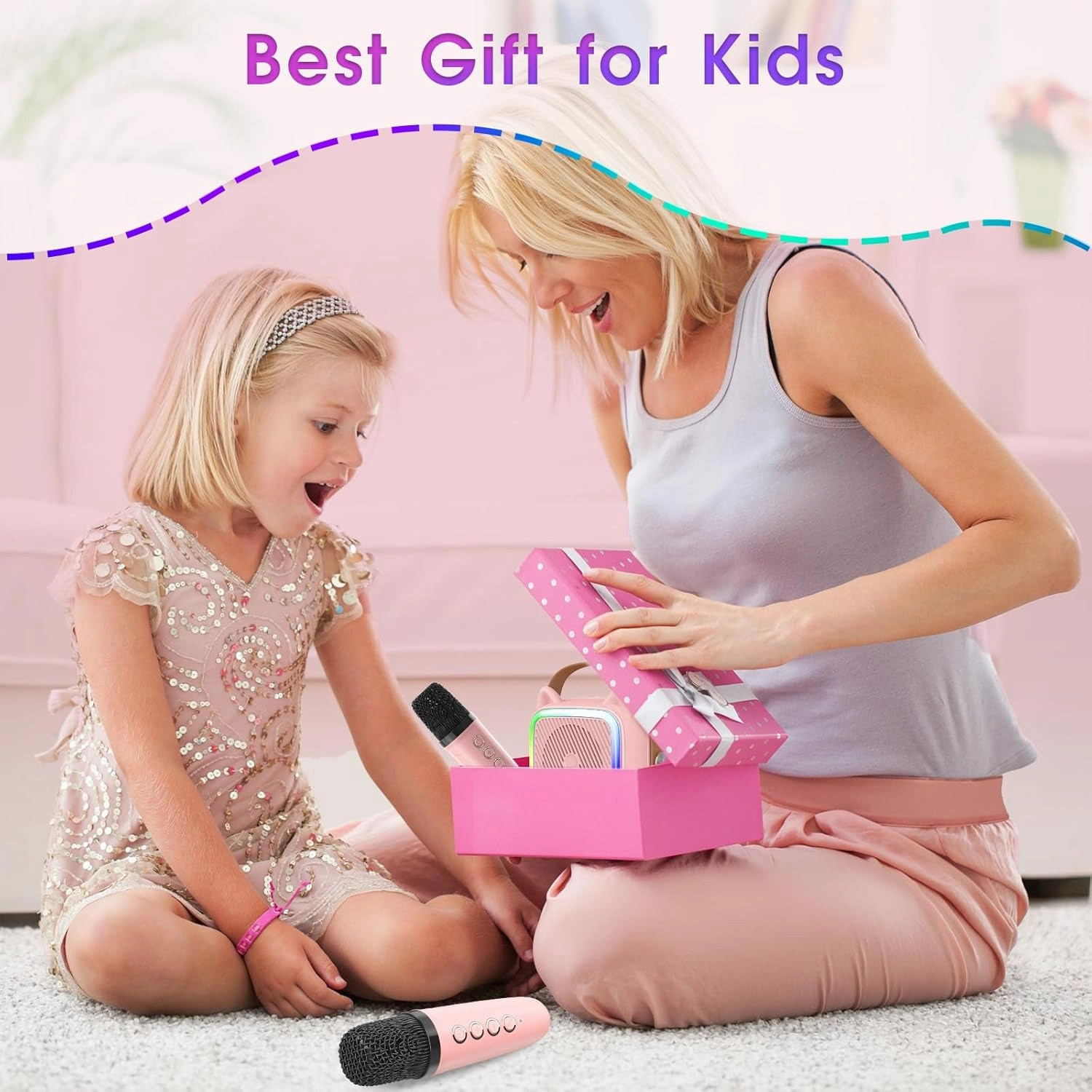 SXH Mini Karaoke Machine for Kids Portable Karaoke Machine with 2 Bluetooth Wireless Microphones,Easter Birthday Gifts Toys for Girls Ages 3, 4, 5, 6, 7, 8, 9,10,11,12  Years Old(Pink 1 Mic)