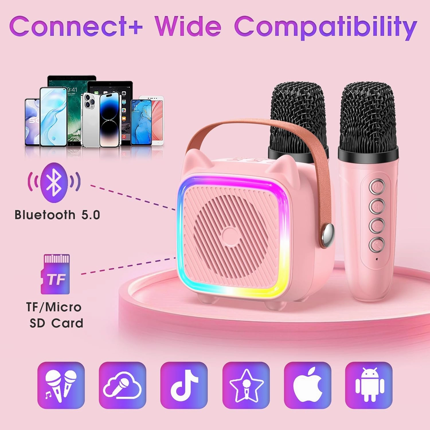 SXH Mini Karaoke Machine for Kids Portable Karaoke Machine with 2 Bluetooth Wireless Microphones,Easter Birthday Gifts Toys for Girls Ages 3, 4, 5, 6, 7, 8, 9,10,11,12  Years Old(Pink 1 Mic)