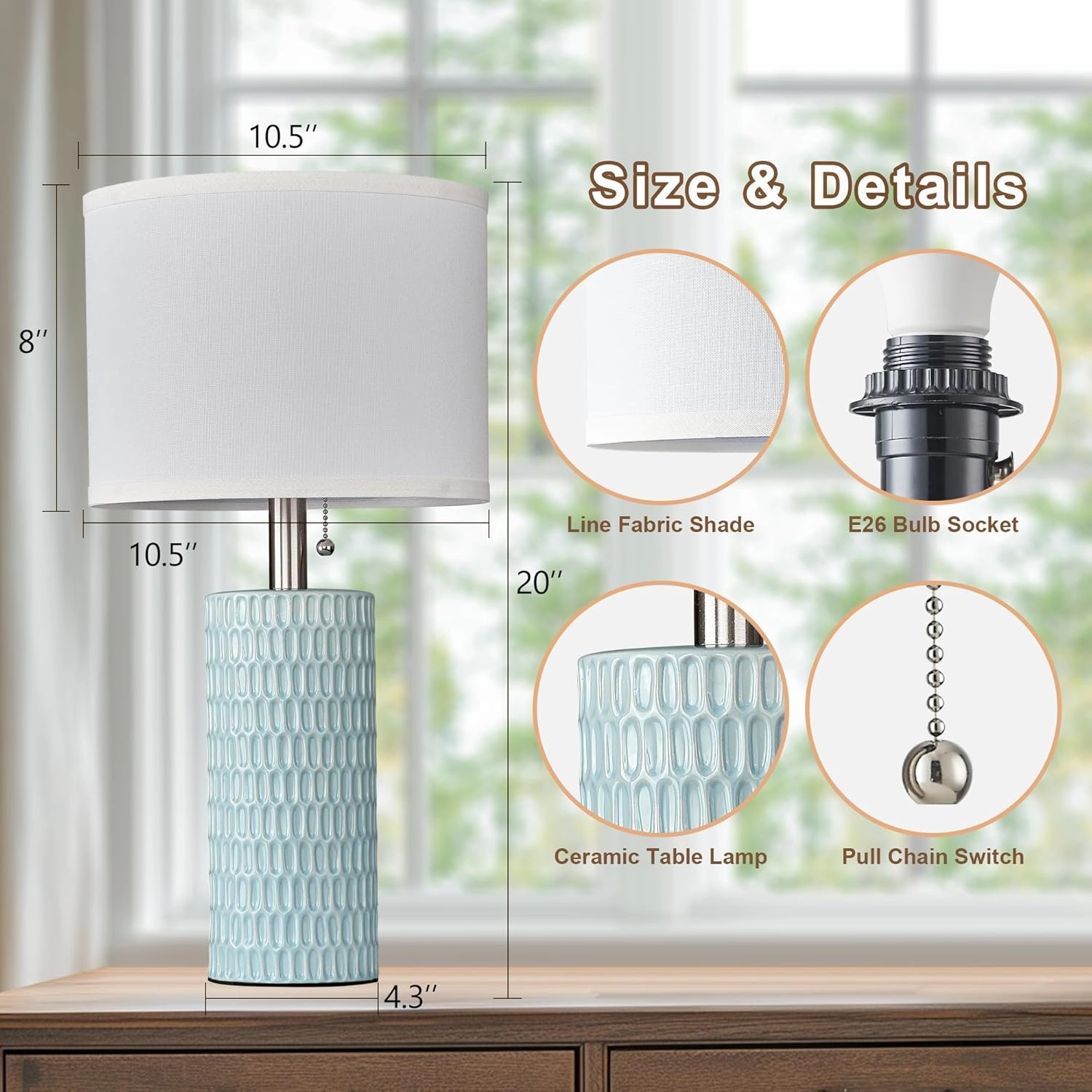 Table Lamps for Living Room Set of 2, Ceramic Table Lamps for Bedroom, 20" Modern Lamps for Night Stands, Blue