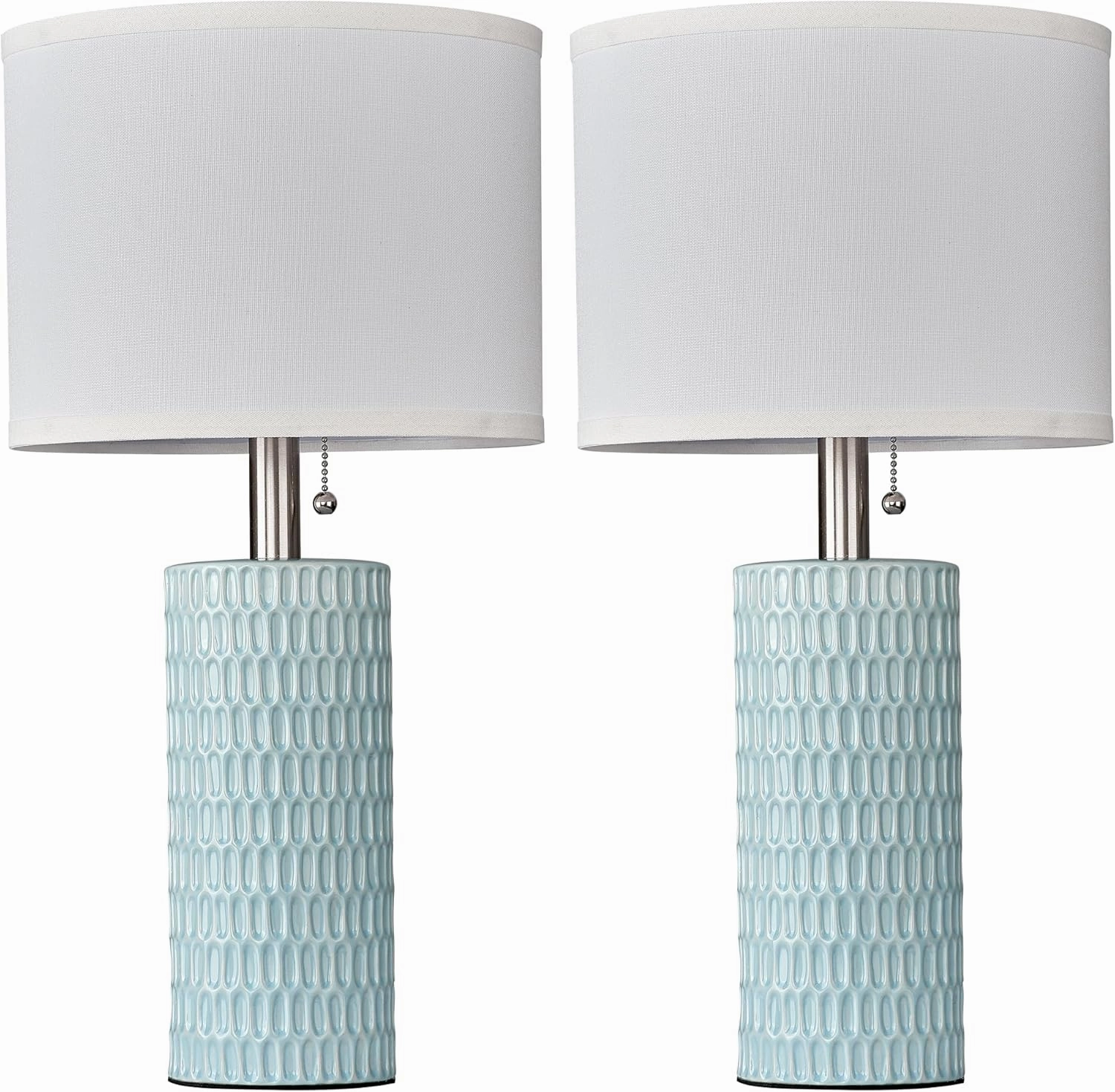 Table Lamps for Living Room Set of 2, Ceramic Table Lamps for Bedroom, 20" Modern Lamps for Night Stands, Blue
