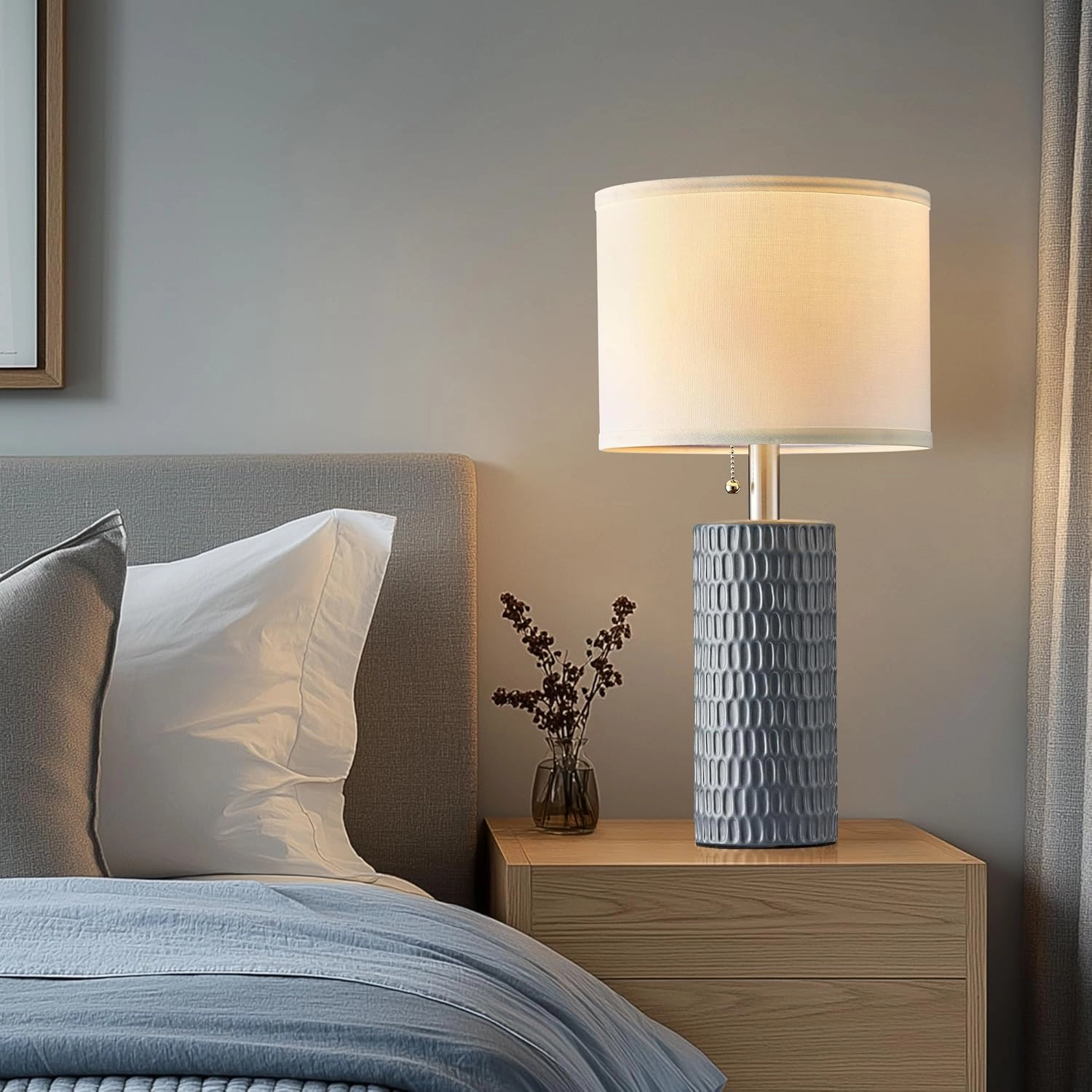 Table Lamps for Living Room Set of 2, Ceramic Table Lamps for Bedroom, 20" Modern Lamps for Night Stands, Grey