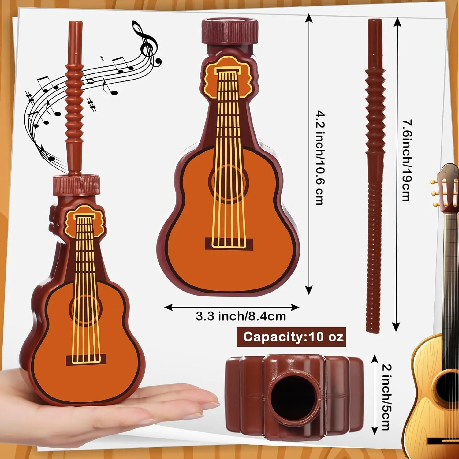 Tanlade 24 Pcs 10 oz Guitar Shape Cups Bulk Guitar Party Cups with Straw Plastic Musical Drinking Bottles Music Birthday Party Favors for Music Birthday Supplies Lover Gifts