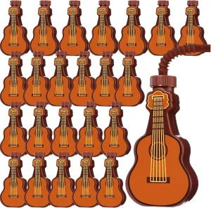 Tanlade 24 Pcs 10 oz Guitar Shape Cups Bulk Guitar Party Cups with Straw Plastic Musical Drinking Bottles Music Birthday Party Favors for Music Birthday Supplies Lover Gifts