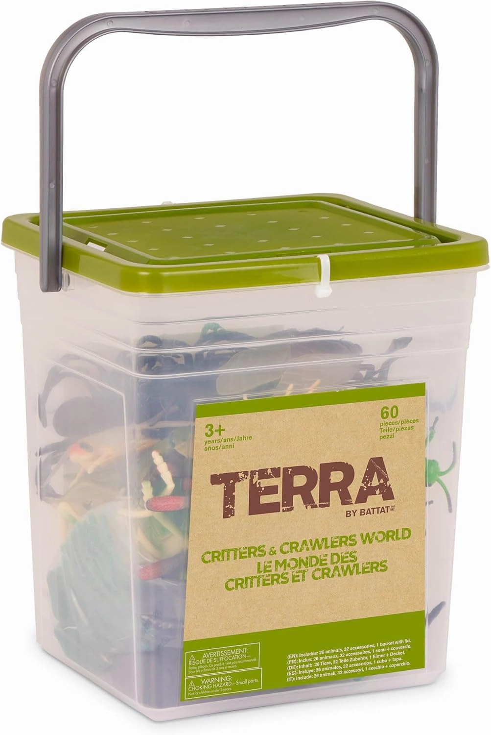 Terra by Battat – Bugs & Reptiles Figurines & Accessories – 60Pc Toy Animal Bucket for Kids – Insect Toys – Lizards, Grasshoppers, Beetles, and More – 3 Years   – Critters & Crawlers World