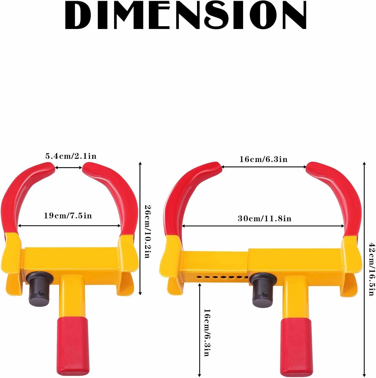 Tevlaphee Universal Wheel Lock Heavy Duty Security Trailer Wheel Lock Anti Theft Wheel Locks for Cars SUV Camper Motorcycle Trailer Great Deterrent Bright Color with 3 Keys (Red-Yellow)